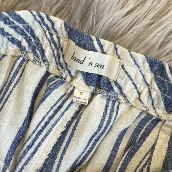 Land n' Sea Linen Blend Blue and White Striped Coastal Nautical Pant Lightweight - Picture 5 of 7
